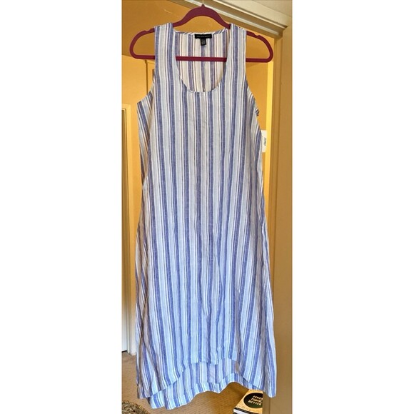 Saks Fifth Avenue Dress Women’s Small White Blue Stripe 100% Linen NWT Summer - Picture 3 of 11